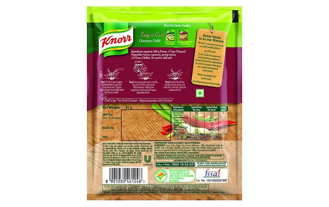 Knorr Easy To Cook Chinese Chilly Gravy Mix   Pack  51 grams